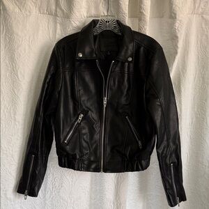 Blank NYC Black Faux Leather Bomber Jacket with Silver Hardware